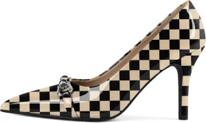 YODEKS Women Stiletto Heel Pumps Slip On 3.5 Inch Closed Pointed Toe Buckle Shoes Dress Parent Size 6-13
