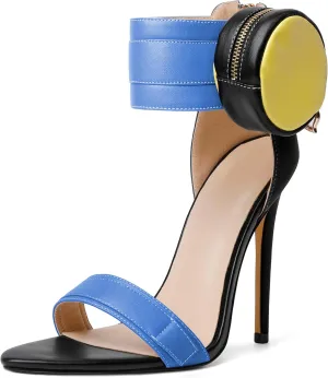 Zamikoo Women's High Heel Sandals, Ankle Strap Open Toe Heels, Pointy Toe Stiletto Heeled Sandals with Side Pouch 4.7 Inches, Sexy Fashion Ladies High Heels Zip Closure