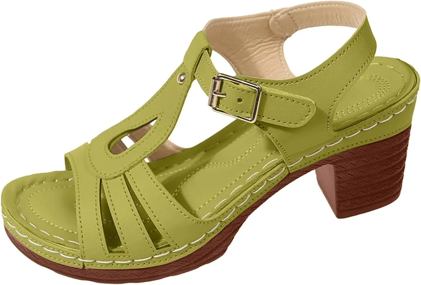 ZSpzx Summer Sandals For Women 2025,Women's Chunky Block Mid Heels Sandals Fish Mouth Ankle Straps Hollow Out Comfortable Platform Sandal Summer Heel Adjustable Walking Strap Low Dress Shoes