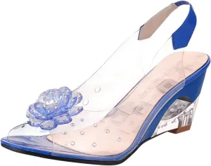 ZSpzx Women's Heeled Sandals Transparent Flowers Rhinestone Slippers Platform Wedges Sandal Womens Open Toe Strappy Ankle Strap High Heel Slides for Women Slip On Fish Mouth Sexy Block Heels Shoes
