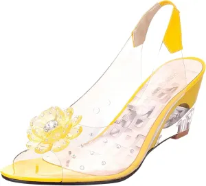 ZSpzx Women's Heeled Sandals Transparent Flowers Rhinestone Slippers Platform Wedges Sandal Womens Open Toe Strappy Ankle Strap High Heel Slides for Women Slip On Fish Mouth Sexy Block Heels Shoes