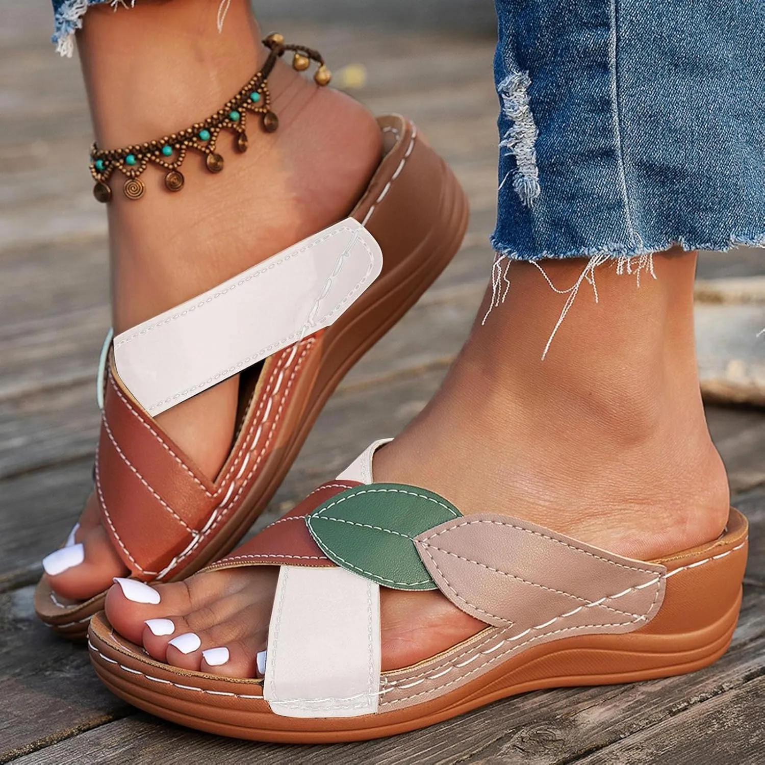 ZSpzx Women's Slide Sandals,Women Arch Support Slides Orthotic Walking Sandals Orthopedic Womens Comfortable Lightweight Wedge Slip On Casual Flip Flops Straps Slip-On Plantar Fasciitis Bunion Sandal