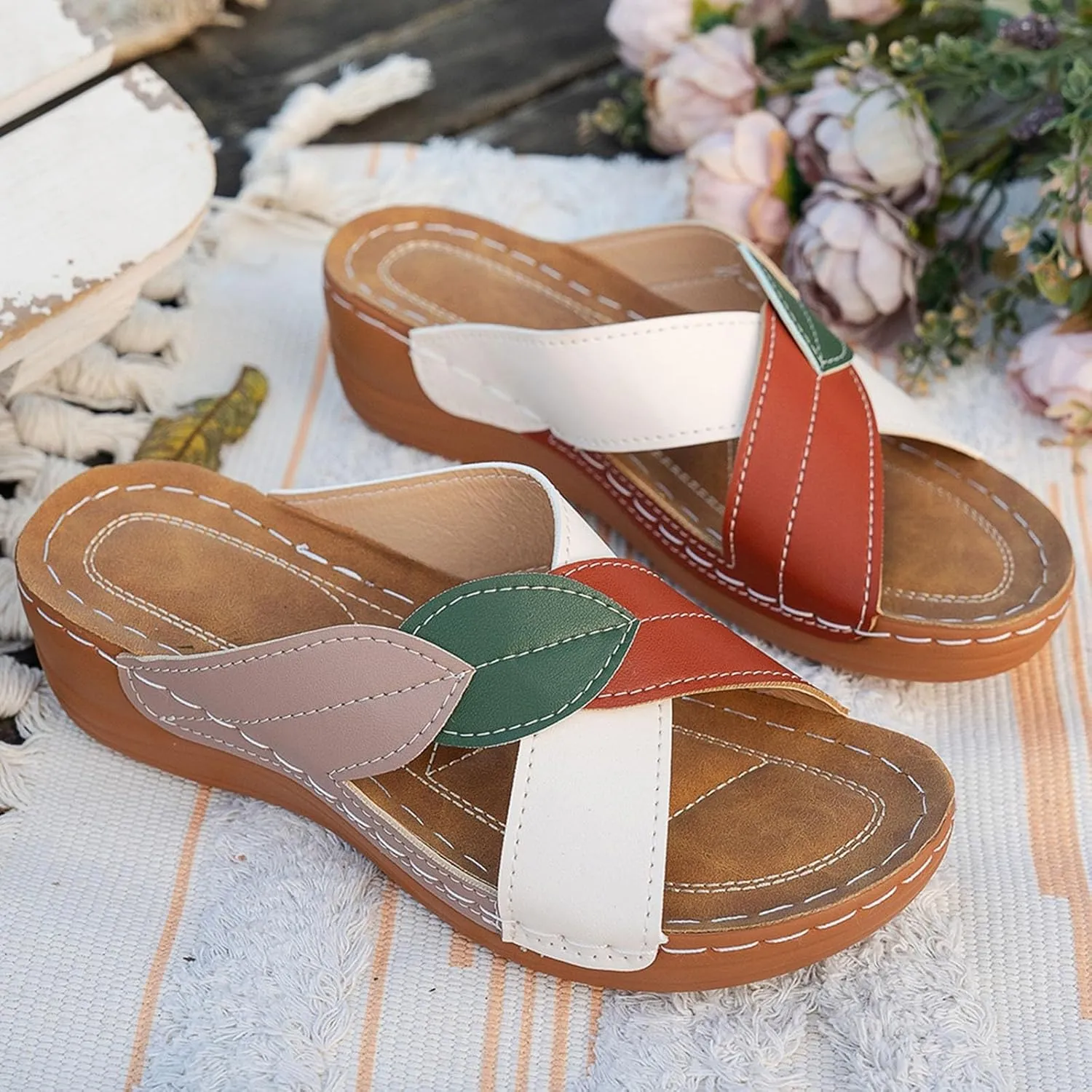 ZSpzx Women's Slide Sandals,Women Arch Support Slides Orthotic Walking Sandals Orthopedic Womens Comfortable Lightweight Wedge Slip On Casual Flip Flops Straps Slip-On Plantar Fasciitis Bunion Sandal