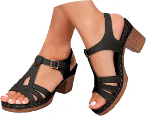 ZSpzx Women'S Strappy Low Chunky Block Heel Sandals Open Toe Dress Mid Heels Fish Mouth Ankle Straps Adjustable Hollow Out Comfortable Platform Sandal Summer Dressy Walking Shoes for Daily Wear