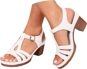 ZSpzx Women'S Strappy Low Chunky Block Heel Sandals Open Toe Dress Mid Heels Fish Mouth Ankle Straps Adjustable Hollow Out Comfortable Platform Sandal Summer Dressy Walking Shoes for Daily Wear