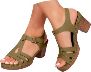 ZSpzx Women'S Strappy Low Chunky Block Heel Sandals Open Toe Dress Mid Heels Fish Mouth Ankle Straps Adjustable Hollow Out Comfortable Platform Sandal Summer Dressy Walking Shoes for Daily Wear